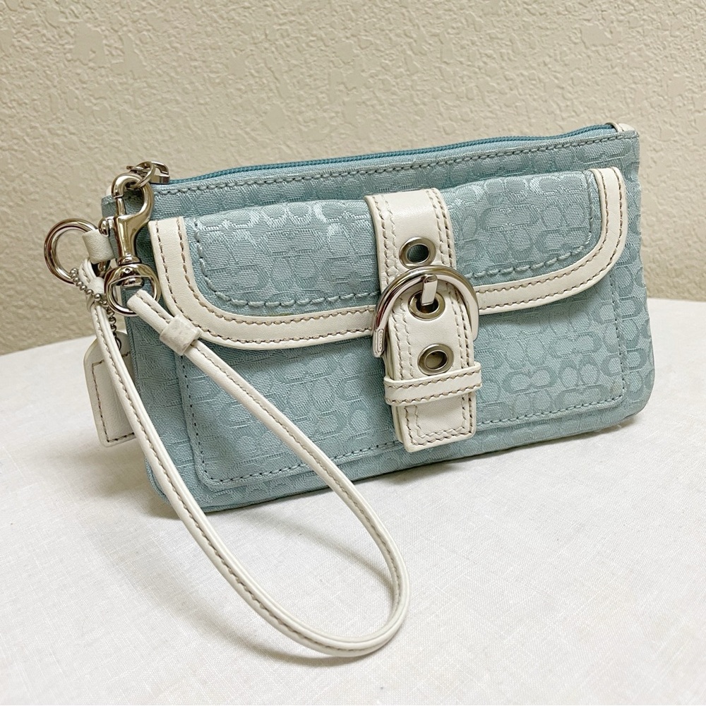 Coach Silver Buckle Pastel Blue Wristlet